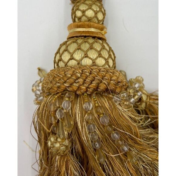 Decorative Gold Tassel With Braided Cord & Beaded Accents 28" Long - Picture 3 of 4